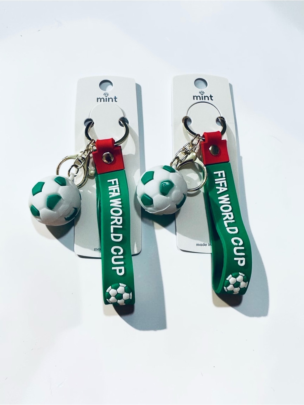 FIFA World Cup Soccer Ball Keychains Set of 2 – Green Silicone Wrist Strap